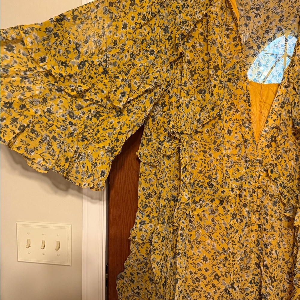 Anthropologie Mustard Floral Romper Dress - women’s 3x